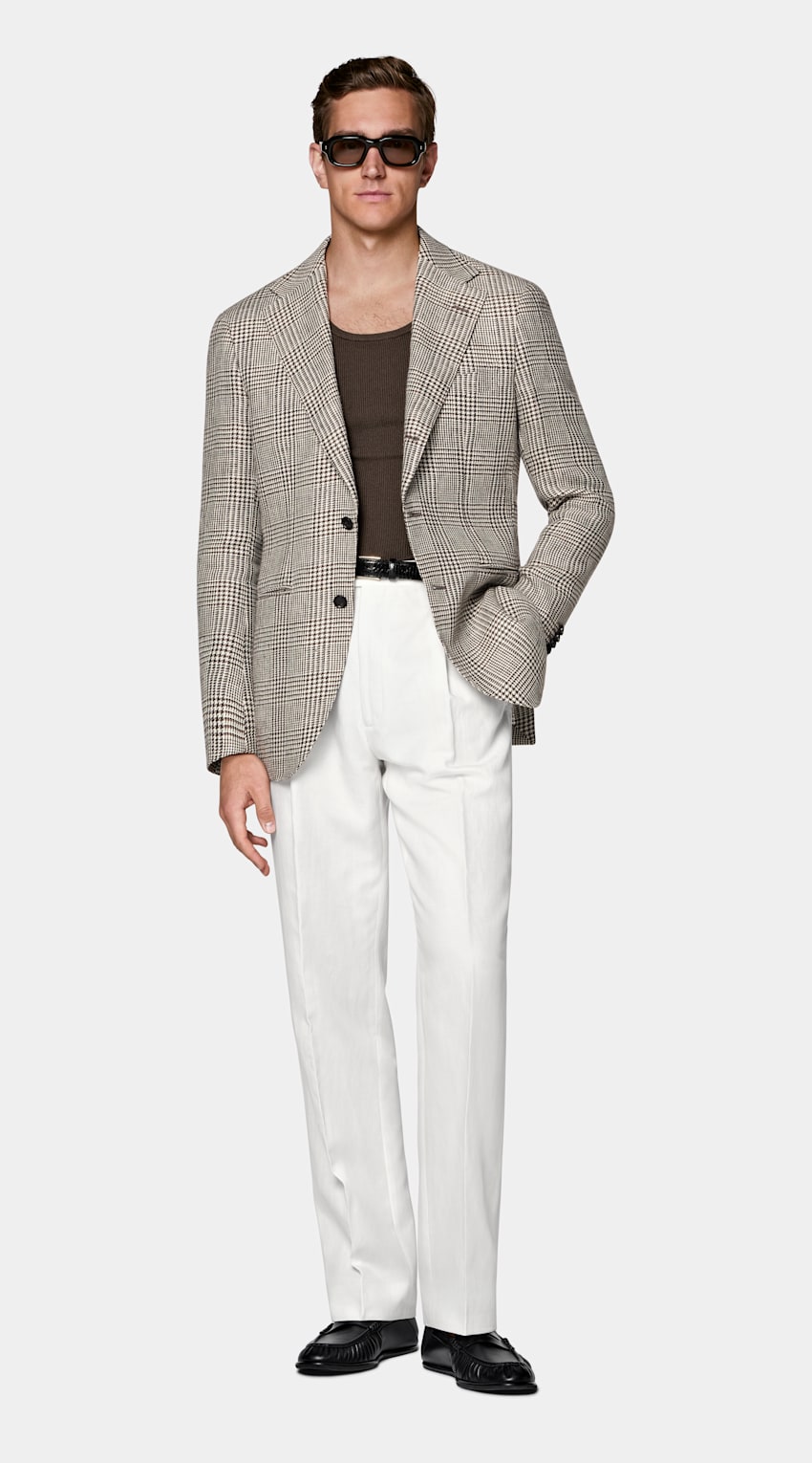 Mid Brown Checked Relaxed Fit Roma Blazer