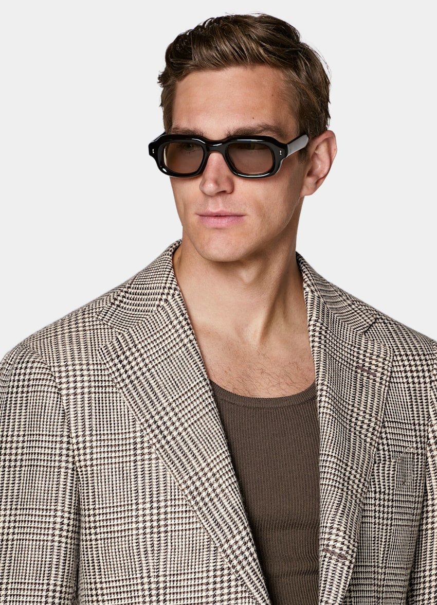 Mid Brown Checked Relaxed Fit Roma Blazer