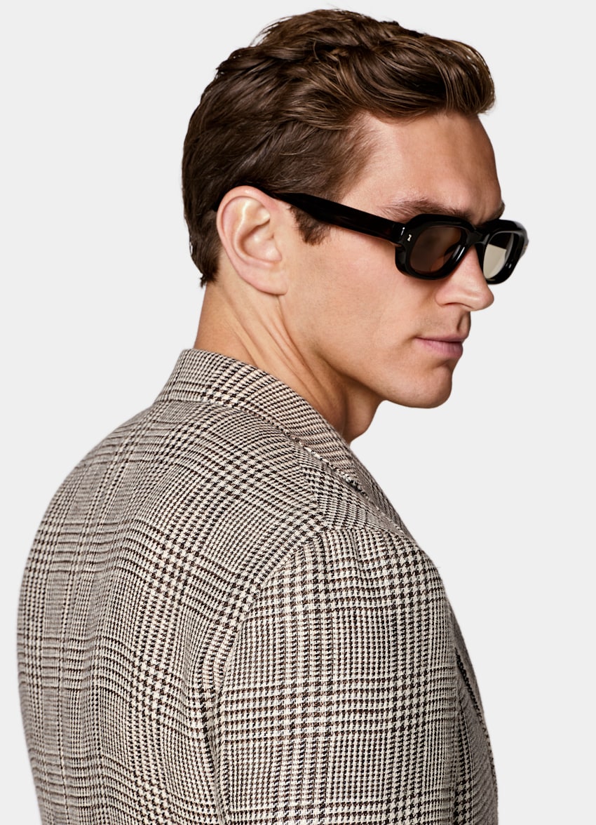 Mid Brown Checked Relaxed Fit Roma Blazer