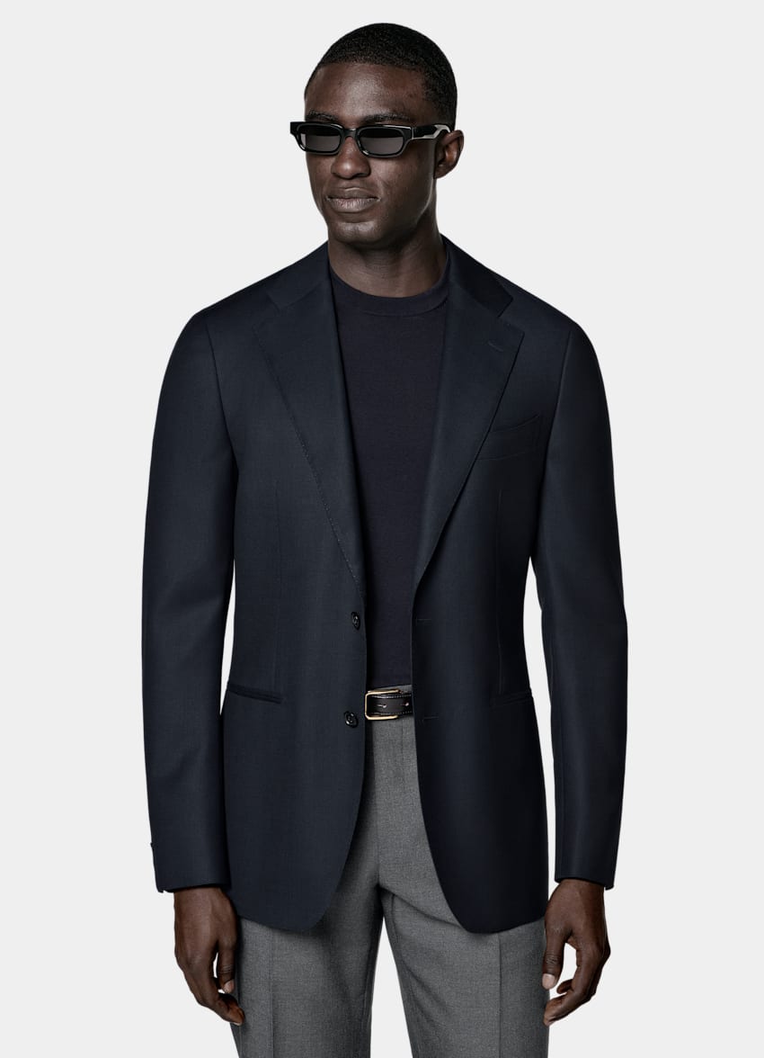 Navy Bird's Eye Tailored Fit Havana Suit Jacket