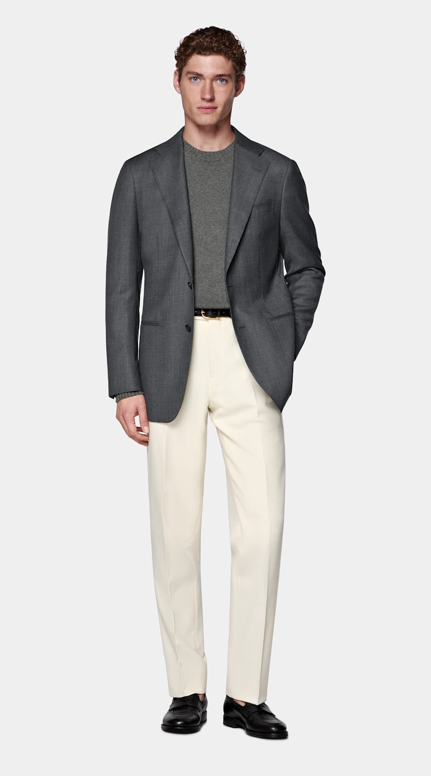 Dark Grey Bird's Eye Tailored Fit Havana Suit Jacket