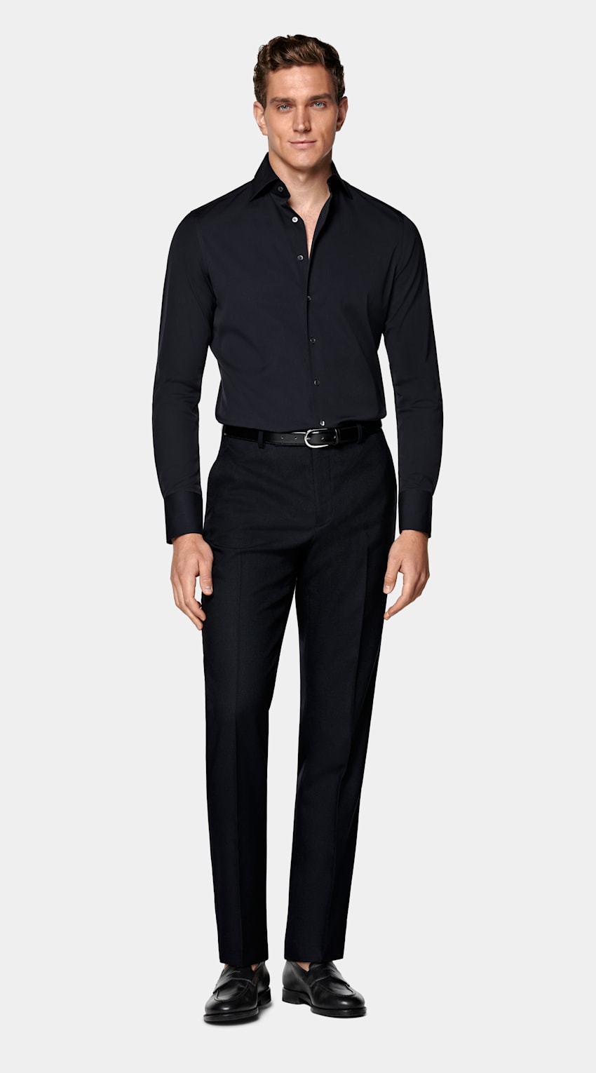 Navy Widespread Collar Shirt