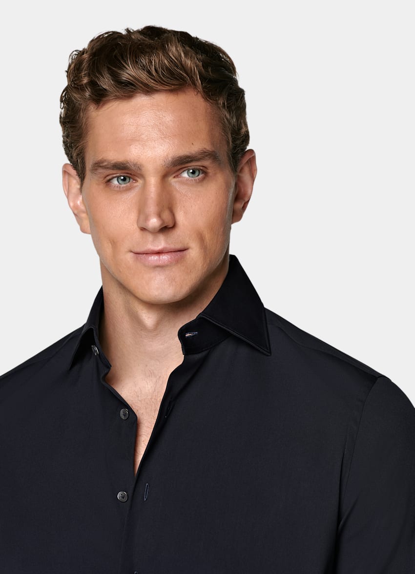 Navy Widespread Collar Shirt