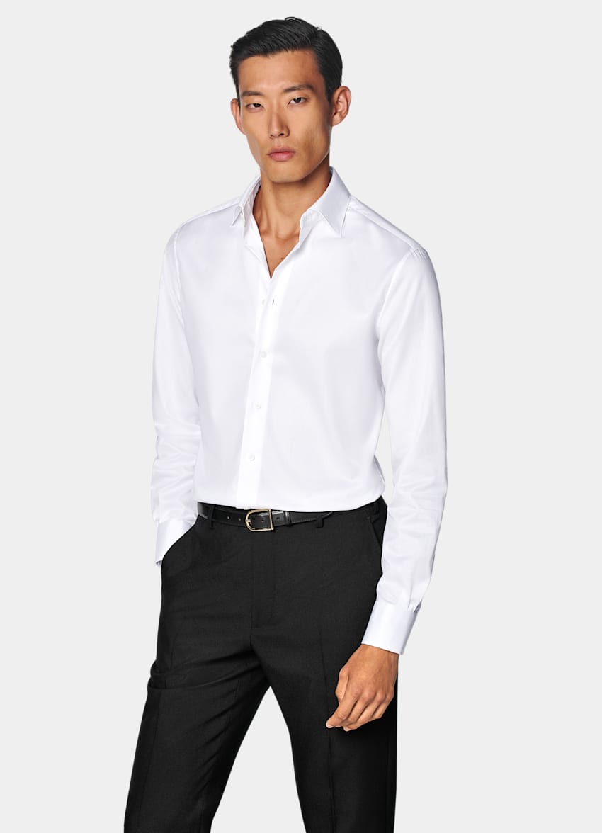 White Widespread Collar Shirt