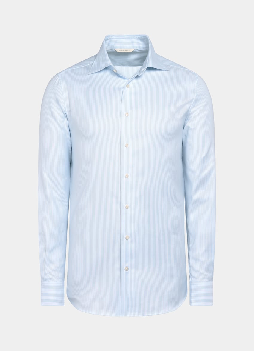 Light Blue Striped Widespread Collar Shirt
