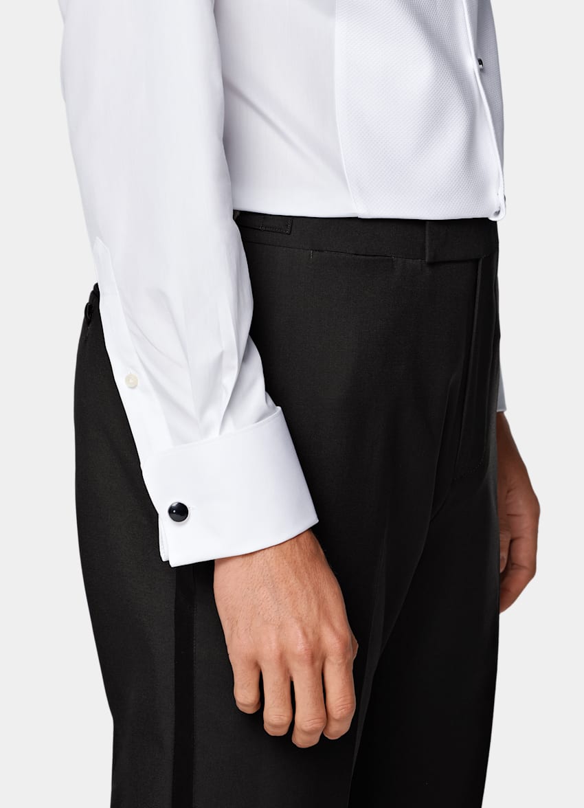White Piqué Tailored Fit Tuxedo Shirt
