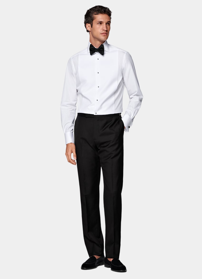 White Piqué Tailored Fit Tuxedo Shirt