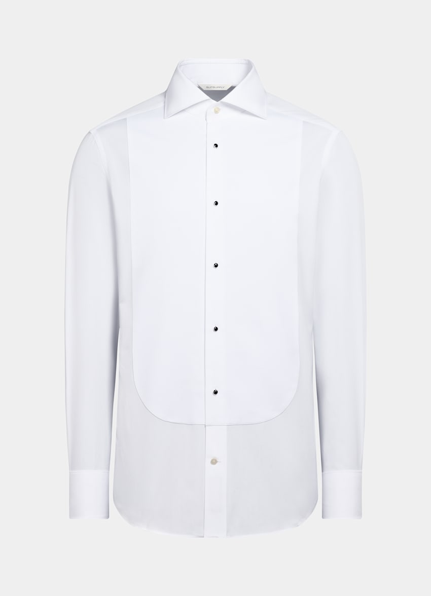 White Piqué Tailored Fit Tuxedo Shirt