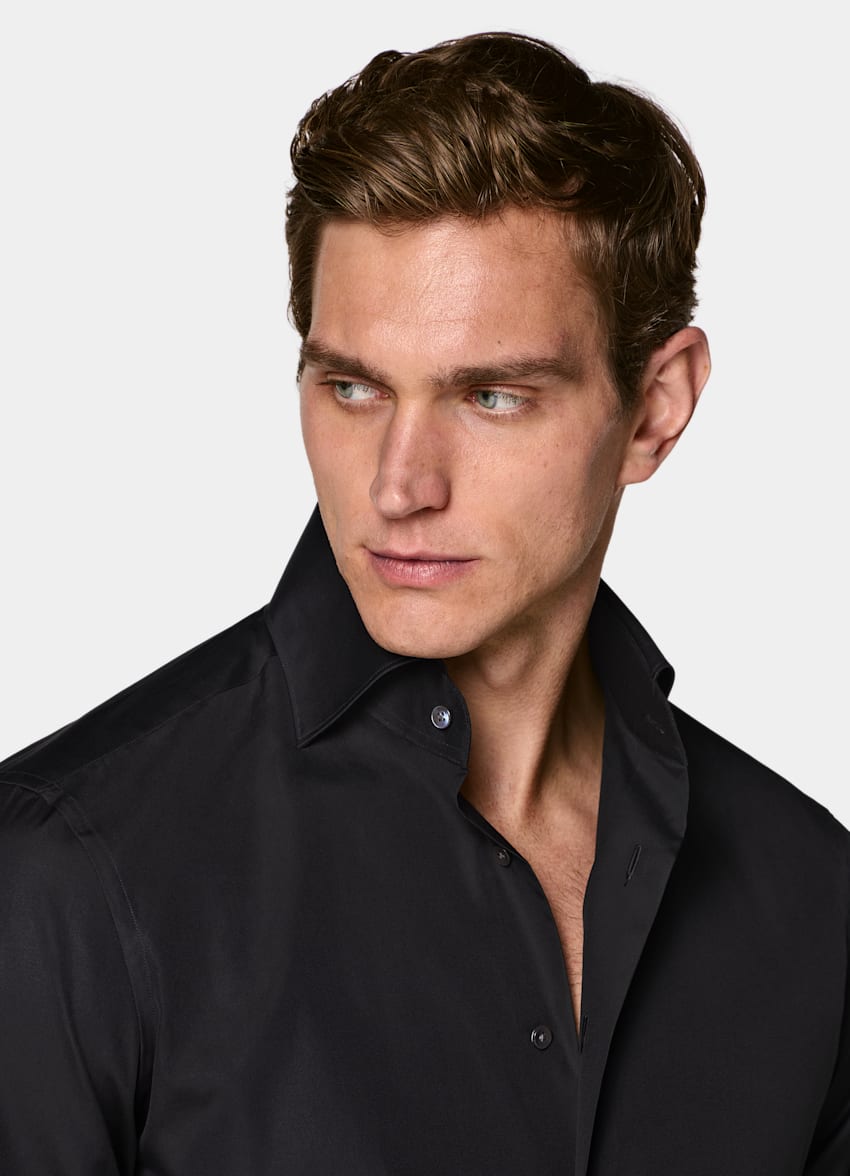 Black Widespread Collar Shirt