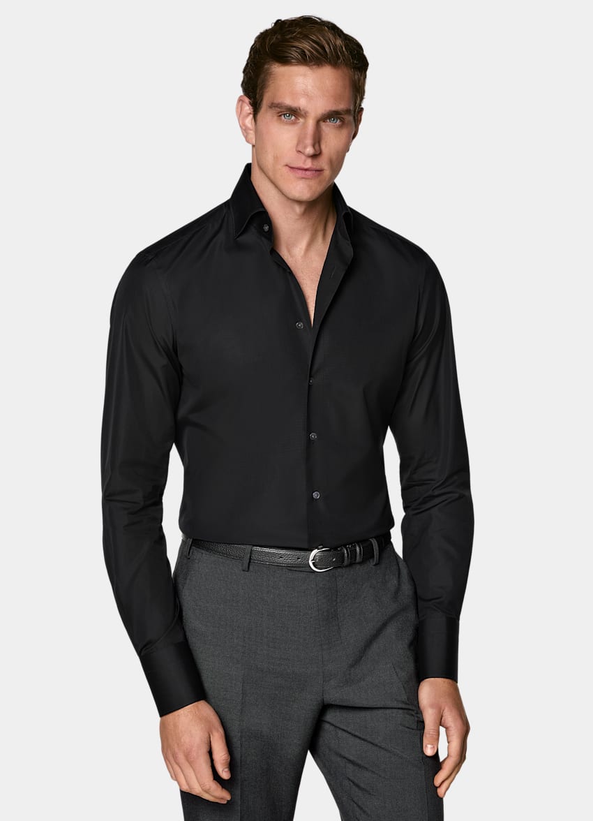 Black Widespread Collar Shirt