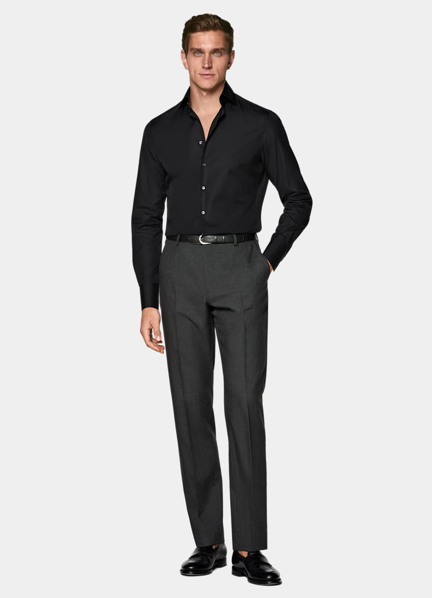 Black Widespread Collar Shirt
