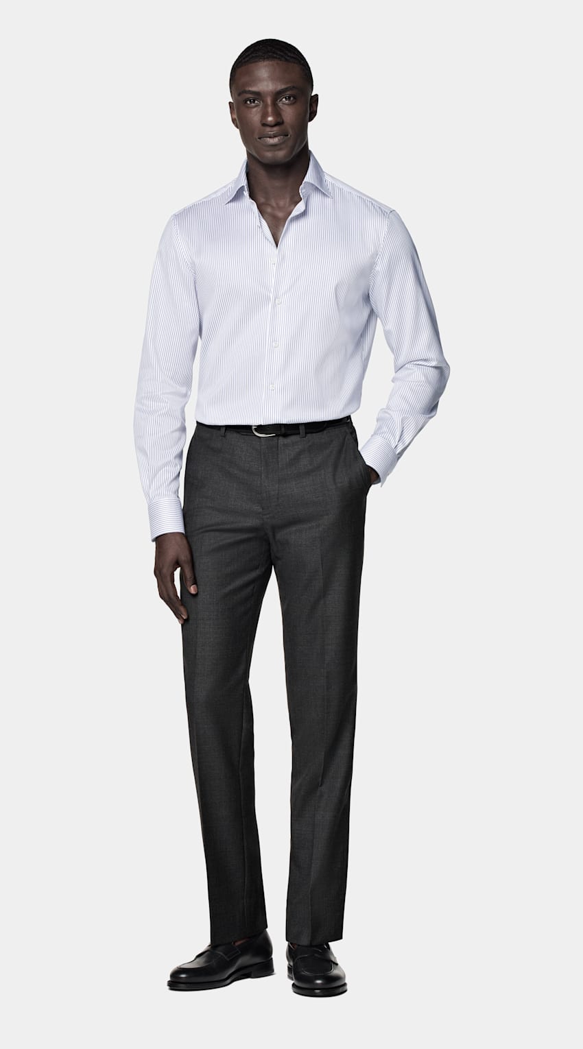Navy Striped Widespread Collar Shirt