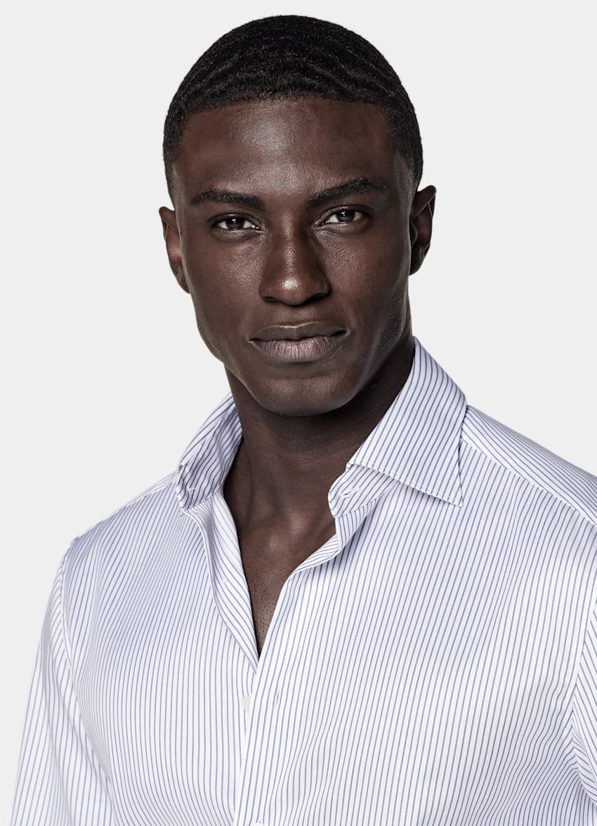 Navy Striped Widespread Collar Shirt