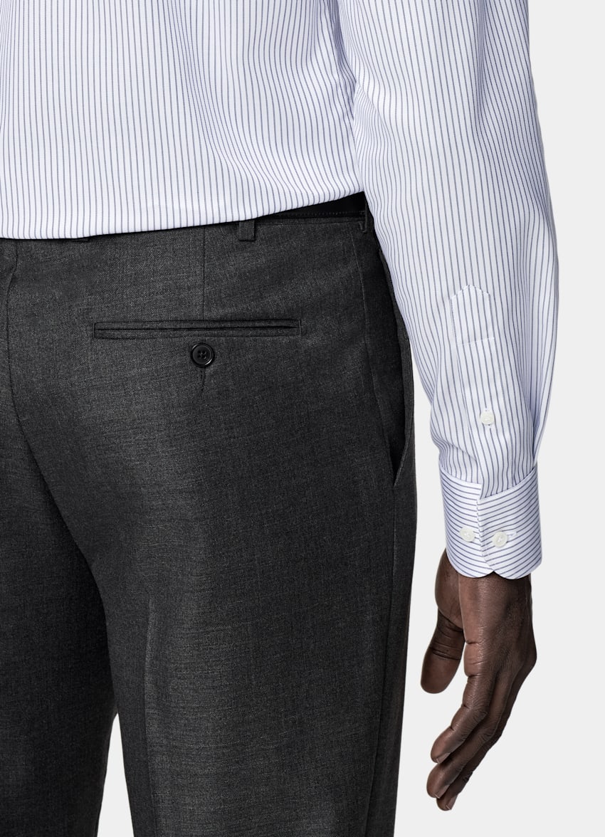 Navy Striped Widespread Collar Shirt