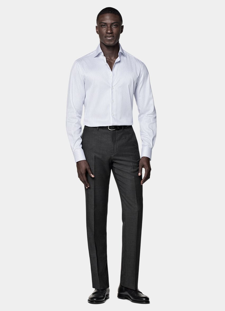 Navy Striped Widespread Collar Shirt