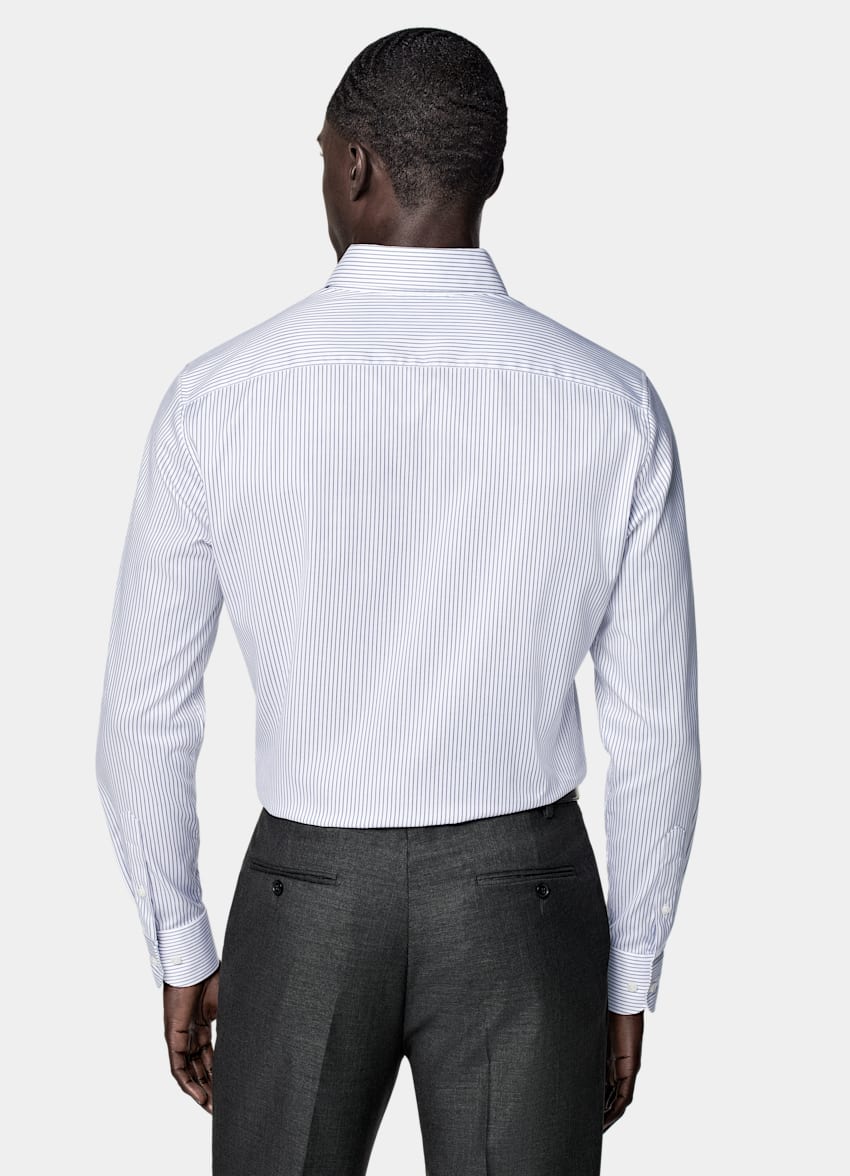 Navy Striped Widespread Collar Shirt