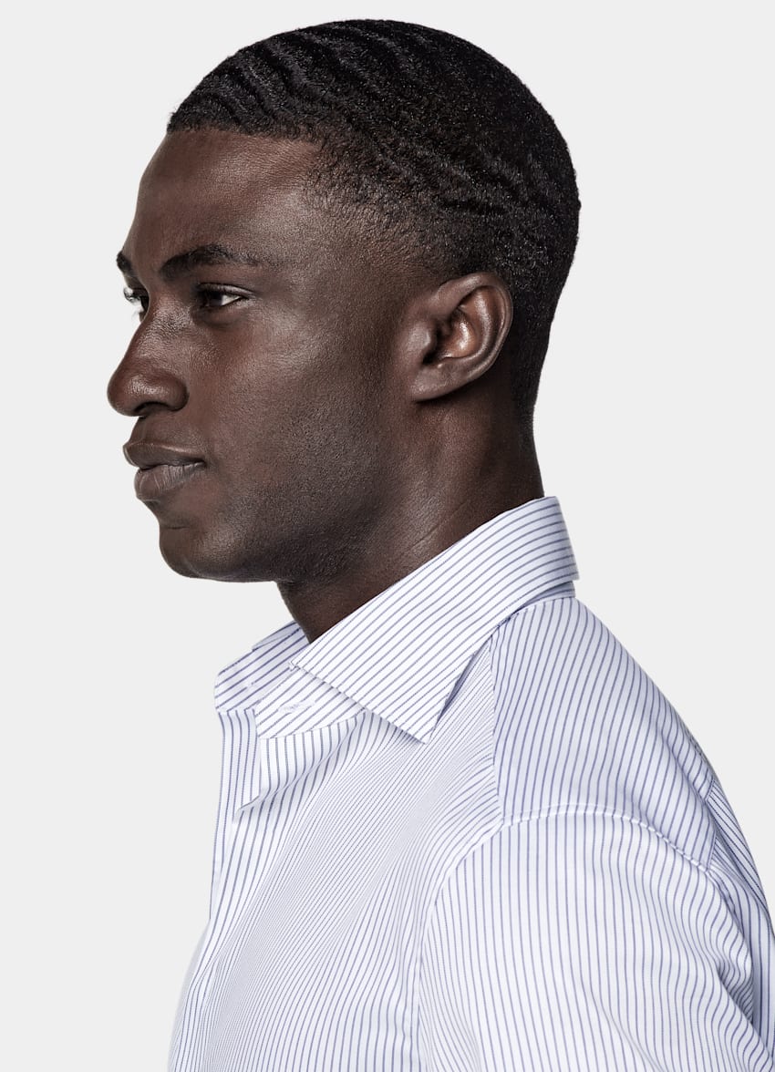 Navy Striped Widespread Collar Shirt