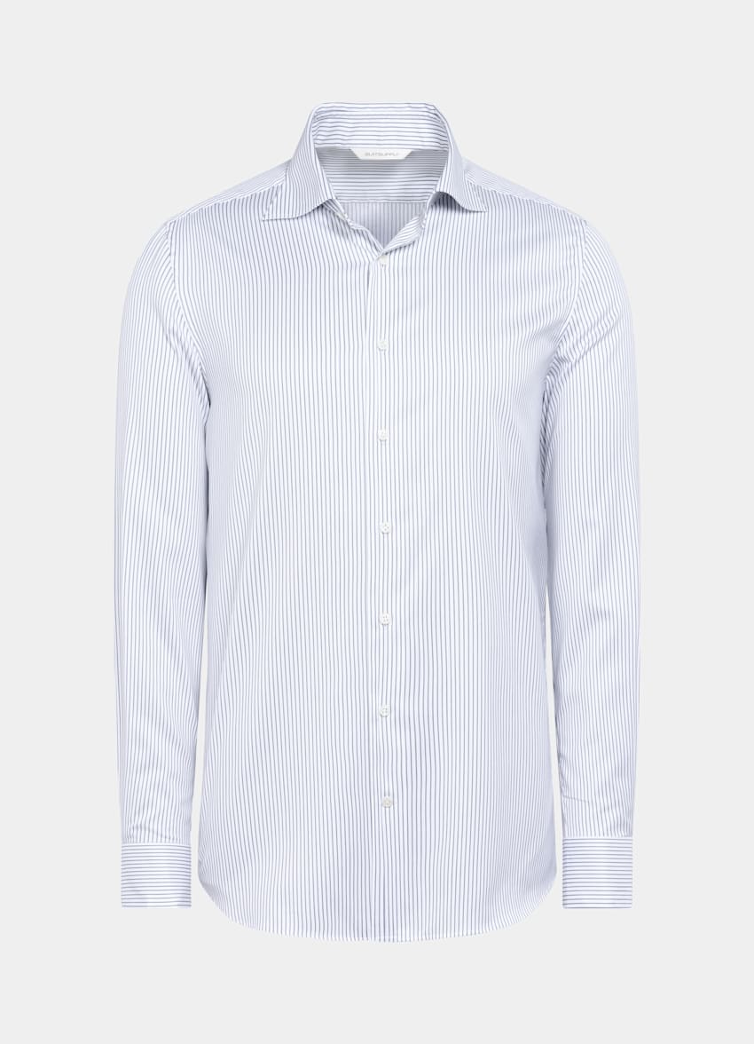 Navy Striped Widespread Collar Shirt