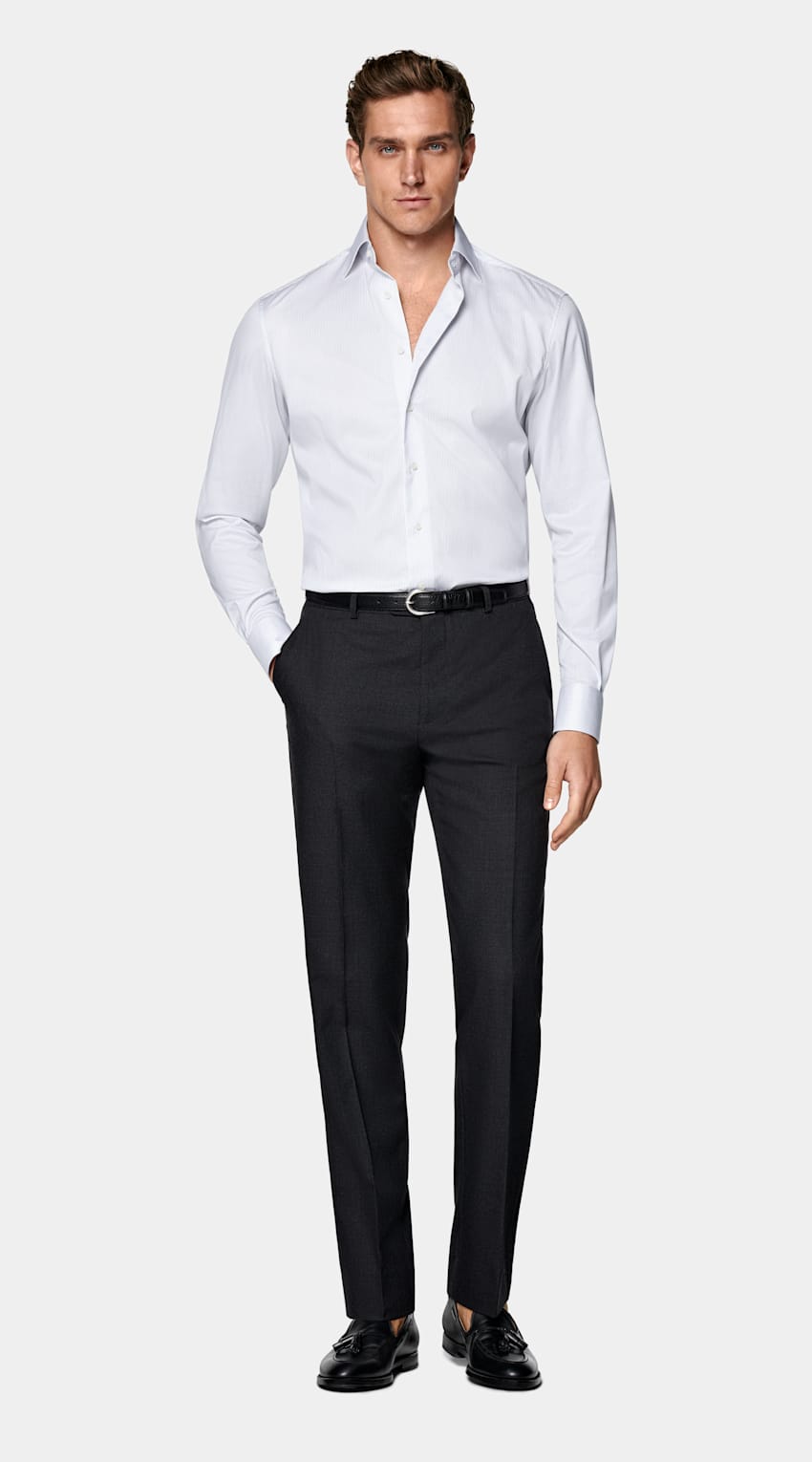 White Striped Widespread Collar Shirt