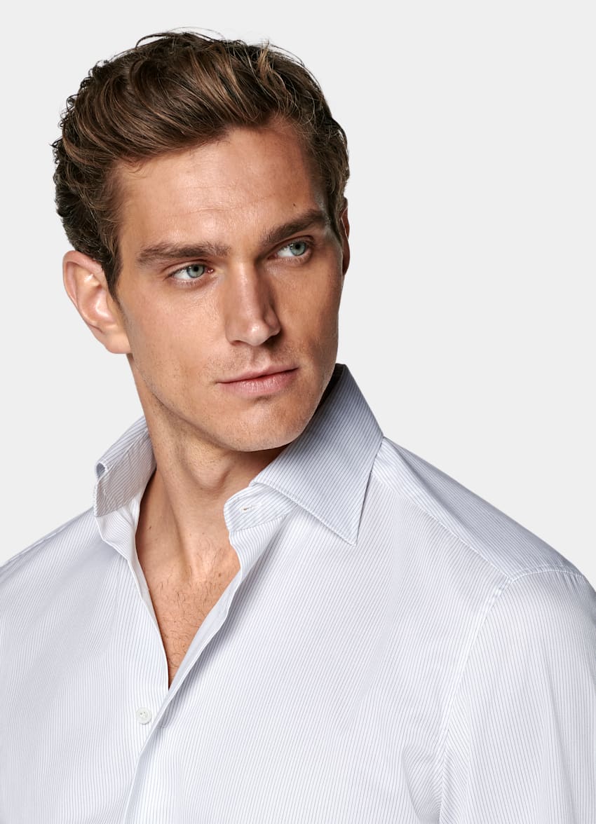 White Striped Widespread Collar Shirt