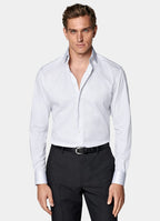 White Striped Widespread Collar Shirt