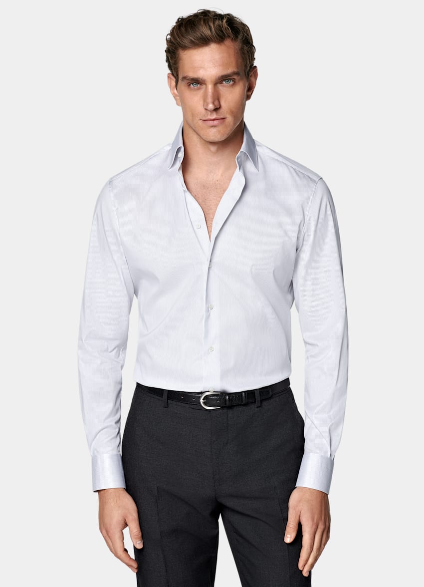 White Striped Widespread Collar Shirt