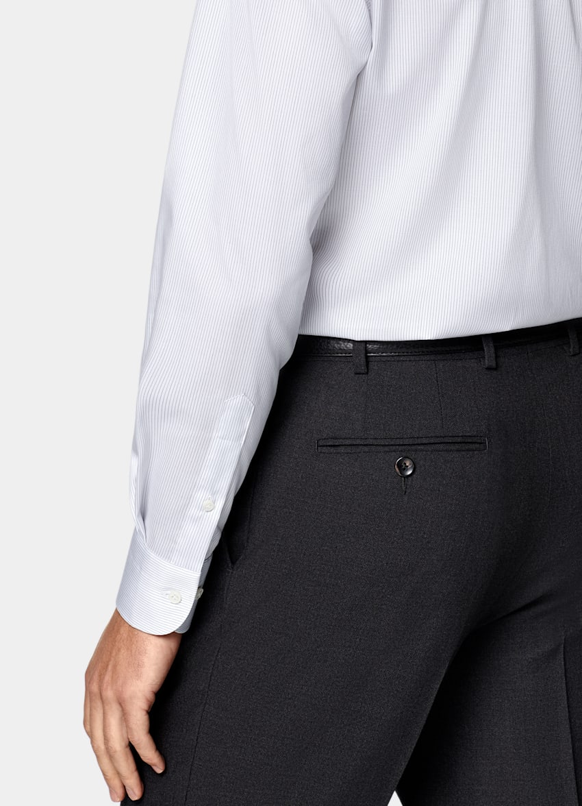 White Striped Widespread Collar Shirt