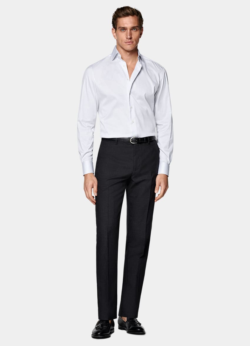White Striped Widespread Collar Shirt