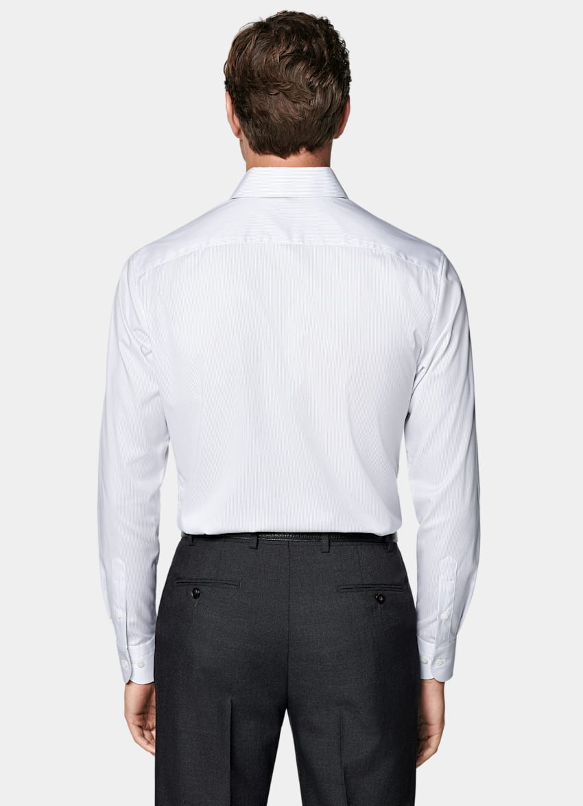 White Striped Widespread Collar Shirt