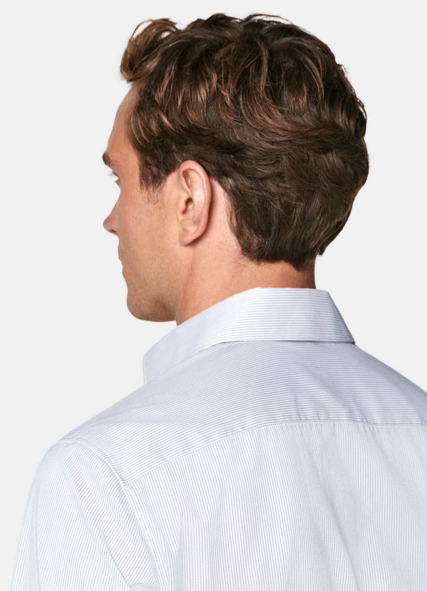 White Striped Widespread Collar Shirt
