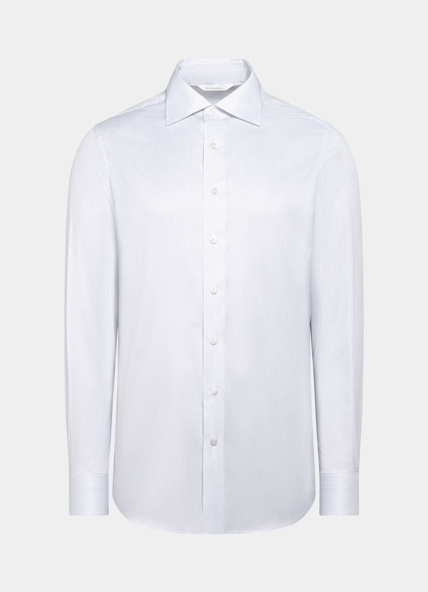 White Striped Widespread Collar Shirt