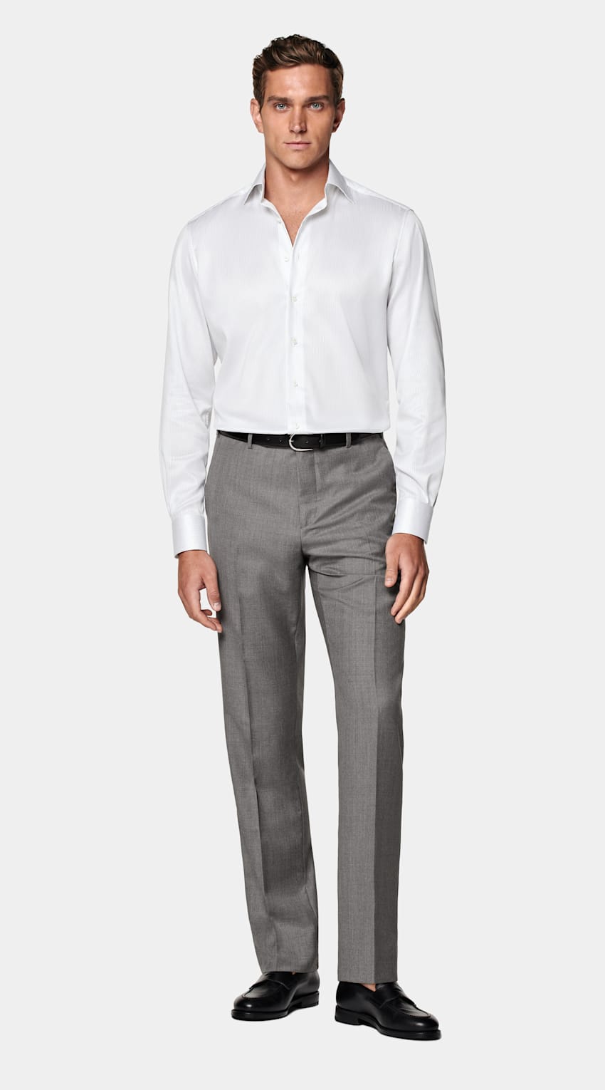 Grey Striped Widespread Collar Shirt