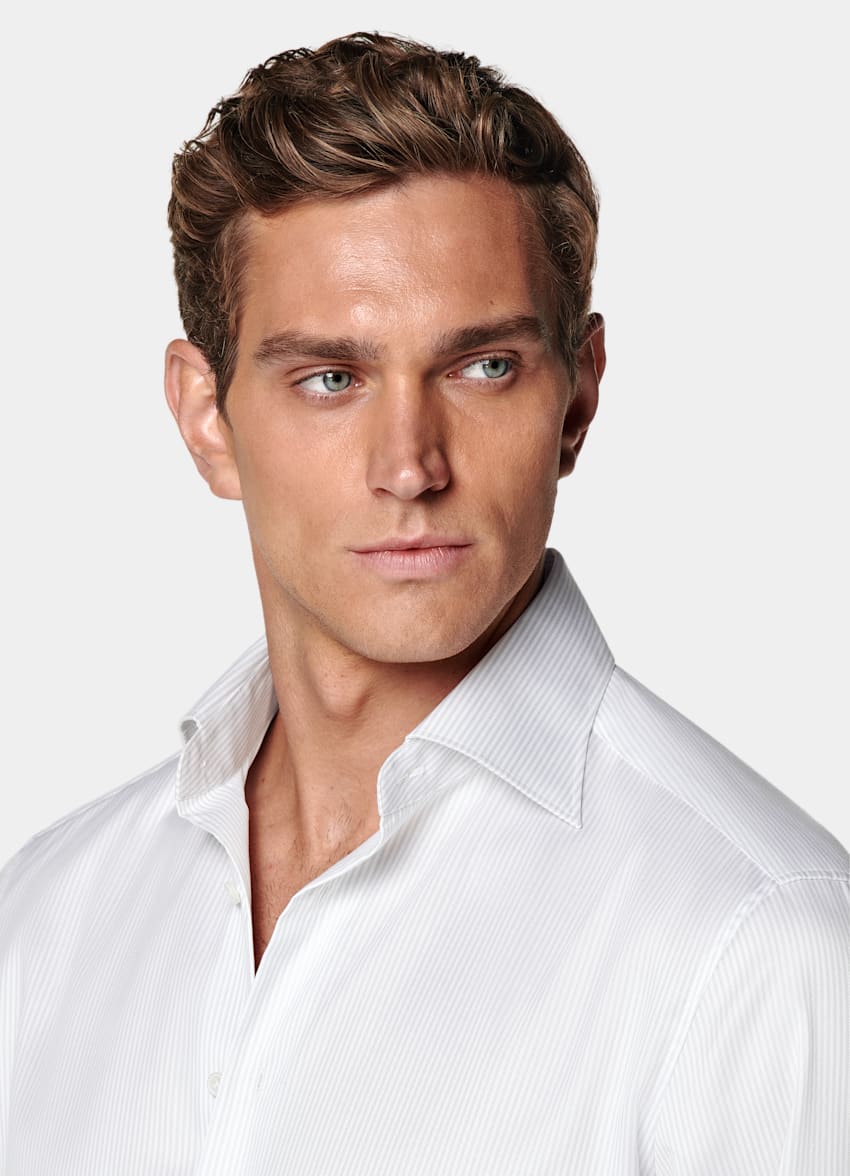 Grey Striped Widespread Collar Shirt