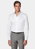 Grey Striped Widespread Collar Shirt