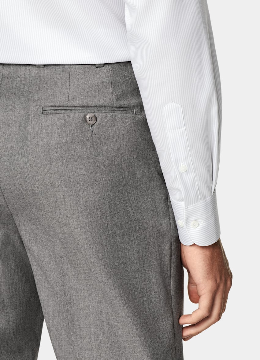 Grey Striped Widespread Collar Shirt