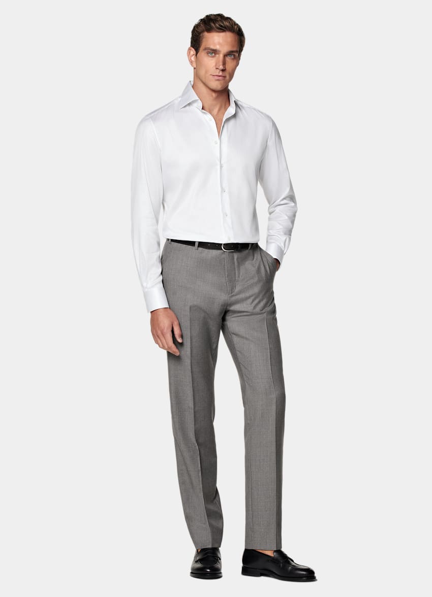 Grey Striped Widespread Collar Shirt