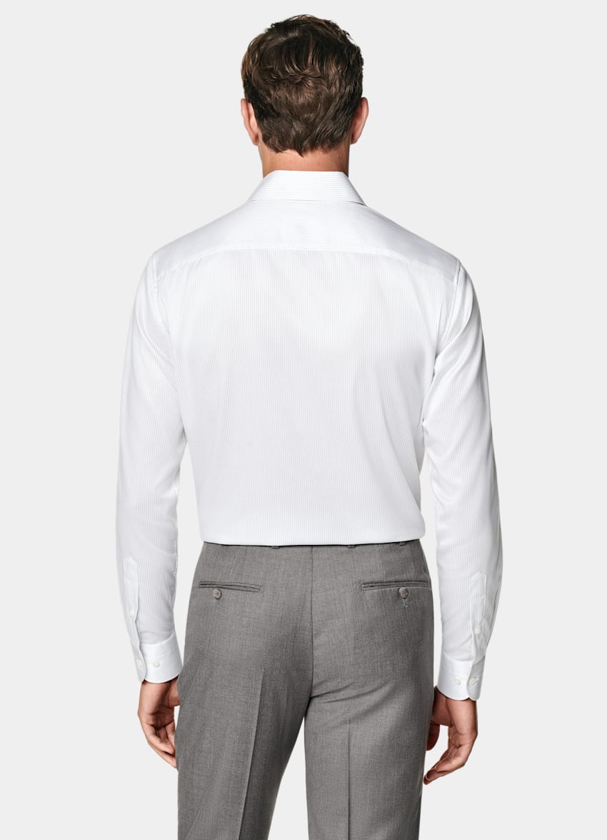 Grey Striped Widespread Collar Shirt