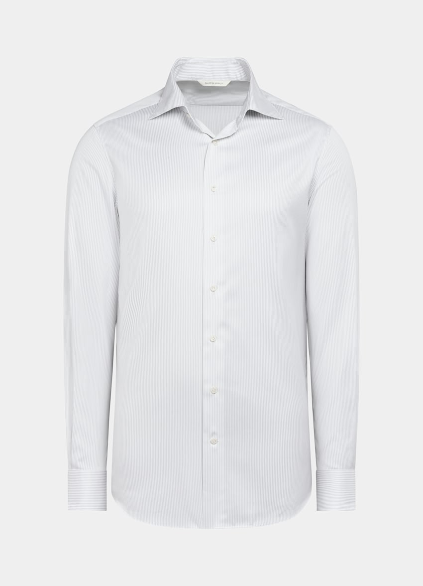 Grey Striped Widespread Collar Shirt
