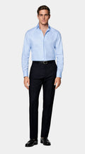 Light Blue Houndstooth Widespread Collar Shirt