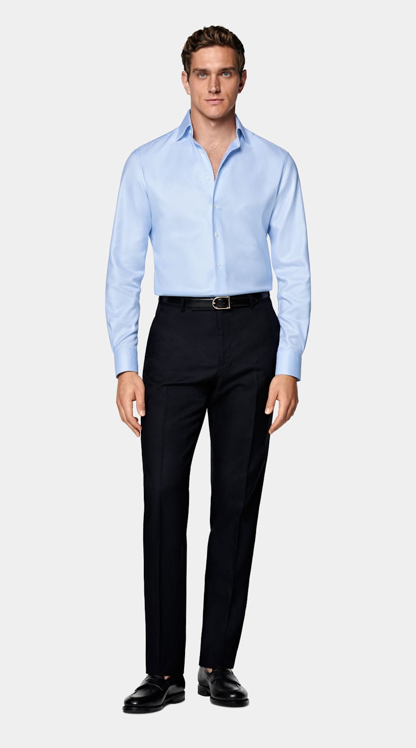 Light Blue Houndstooth Widespread Collar Shirt