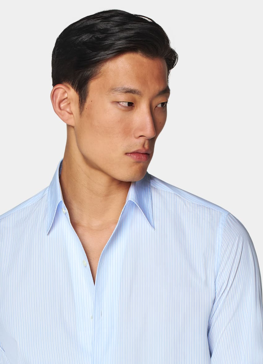 Light Blue Striped Classic Collar Shirt