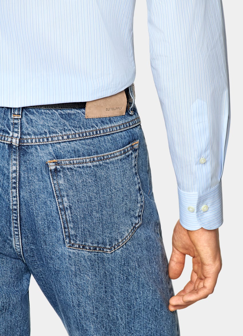 Light Blue Striped Classic Collar Shirt