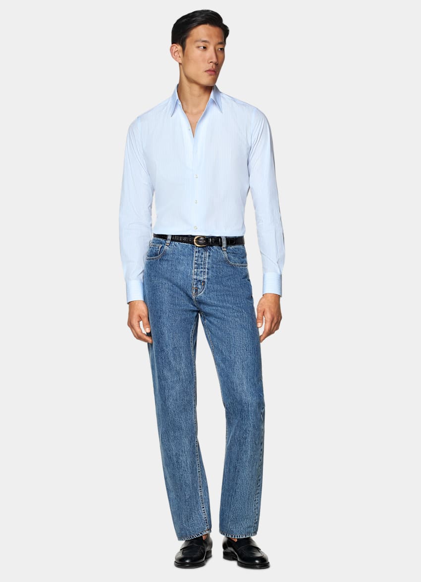 Light Blue Striped Classic Collar Shirt