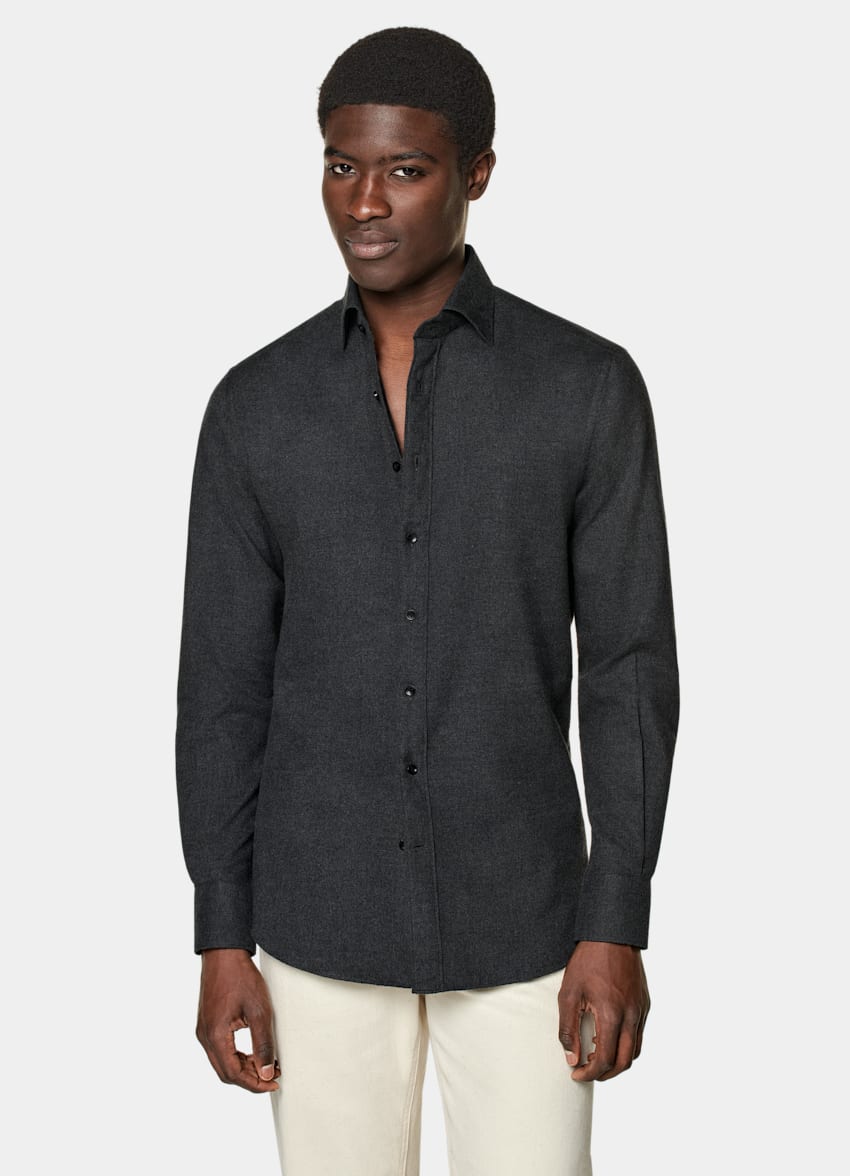 Dark Grey Cotton Flannel Shirt