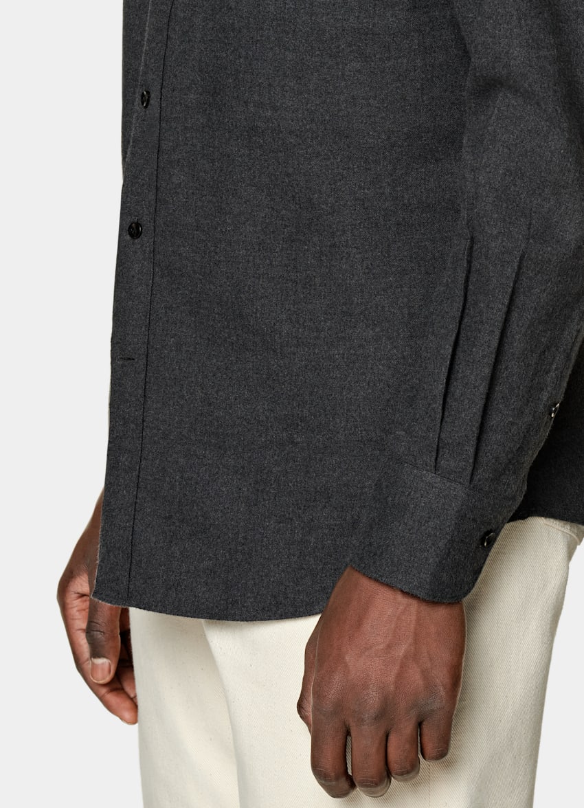 Dark Grey Cotton Flannel Shirt