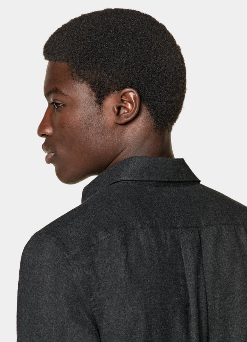 Dark Grey Cotton Flannel Shirt