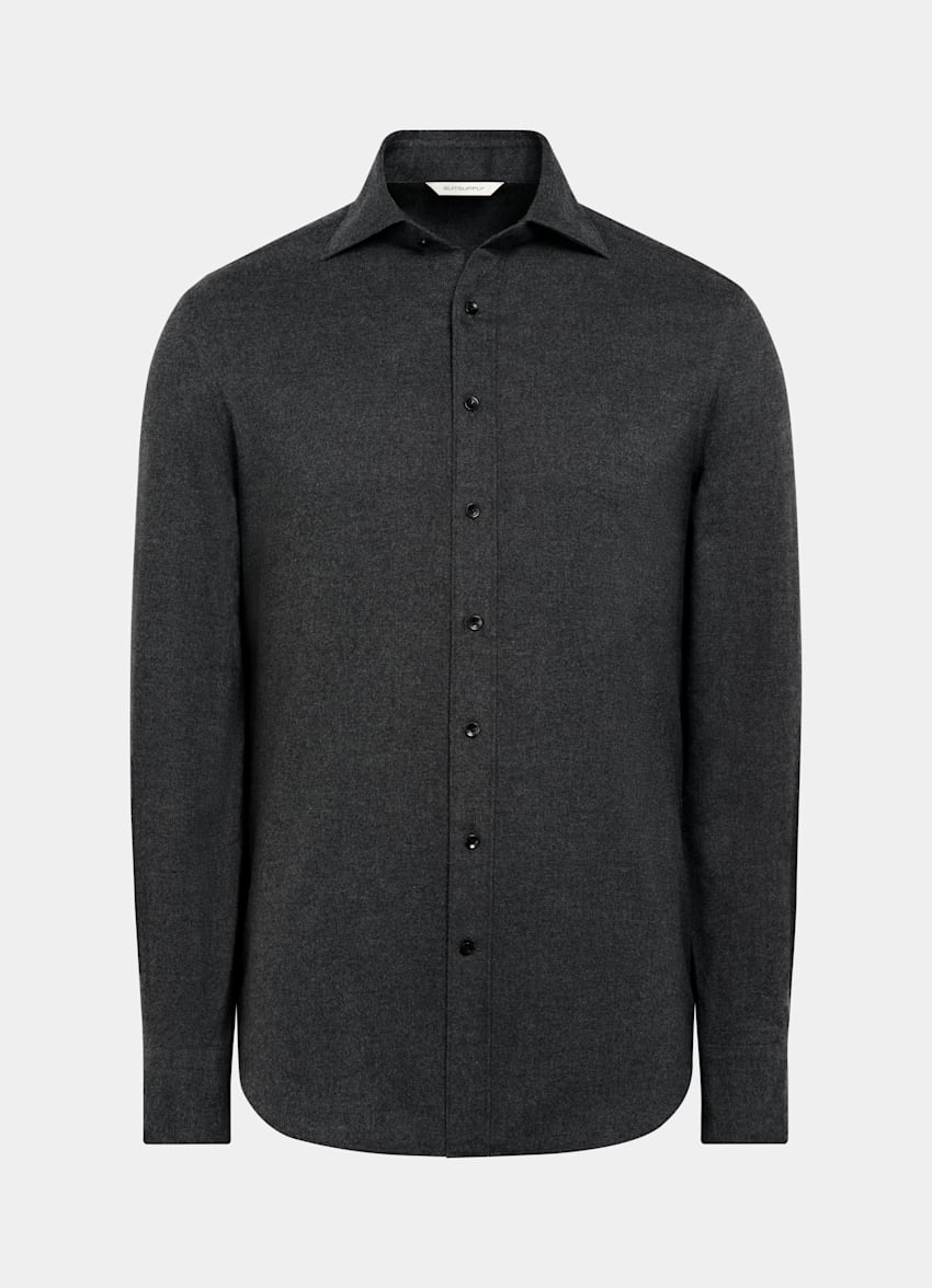Dark Grey Cotton Flannel Shirt