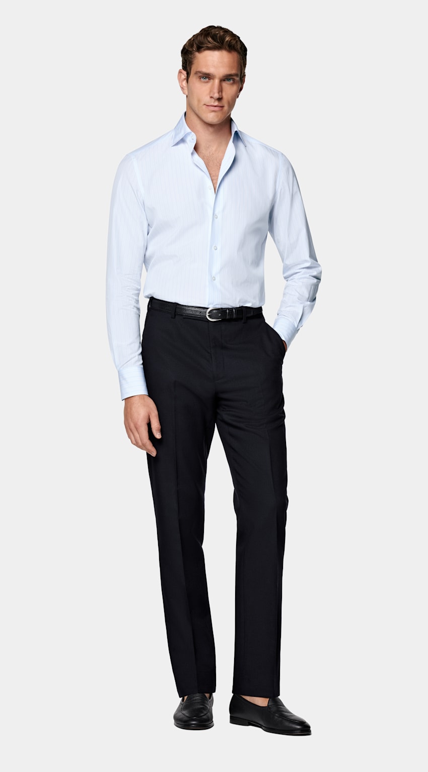 Light Blue Striped Widespread Collar Shirt