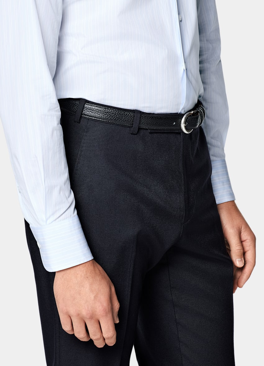 Light Blue Striped Widespread Collar Shirt