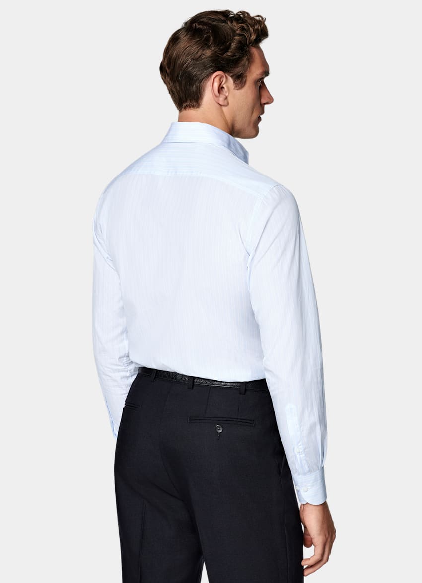 Light Blue Striped Widespread Collar Shirt